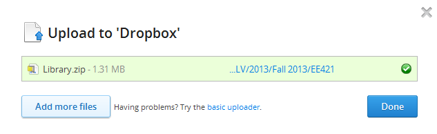 Uploading zipped library to Dropbox
