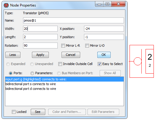 Setting pmos dimensions