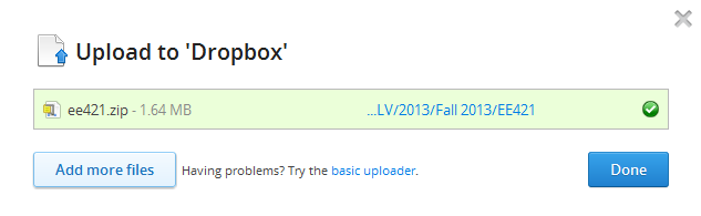 Uploading zipped folders to Dropbox
