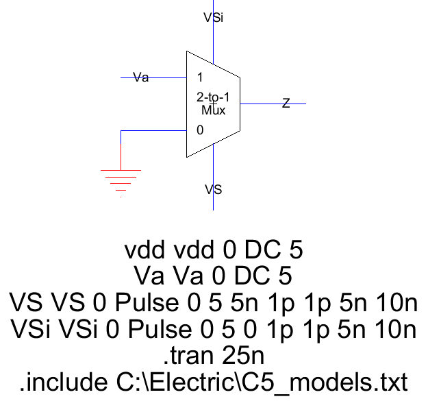 Simulation schematic for 2-to-1 Mux