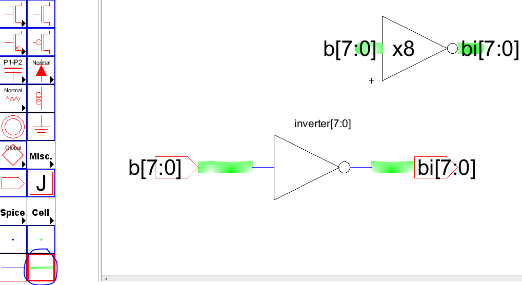 8-bit Inverter Schematic and icon