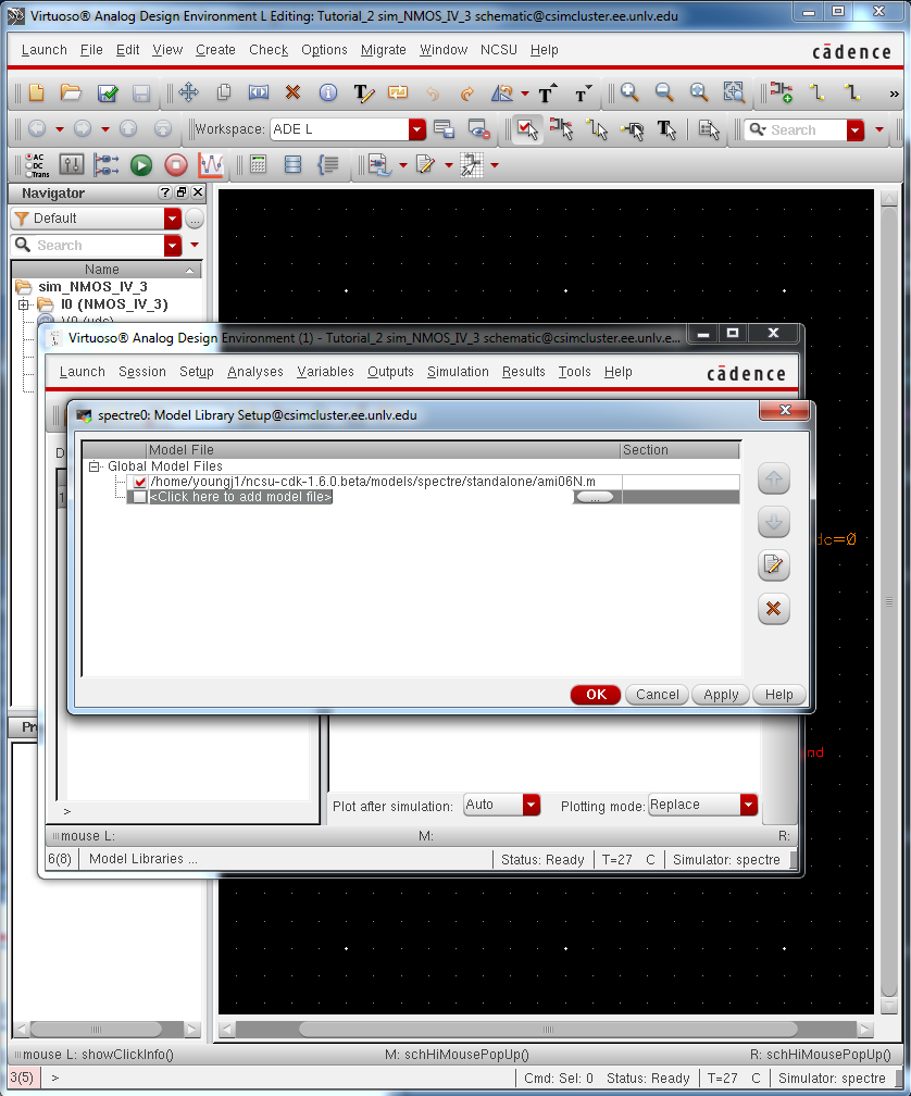Setting up the NMOS model for Simulation